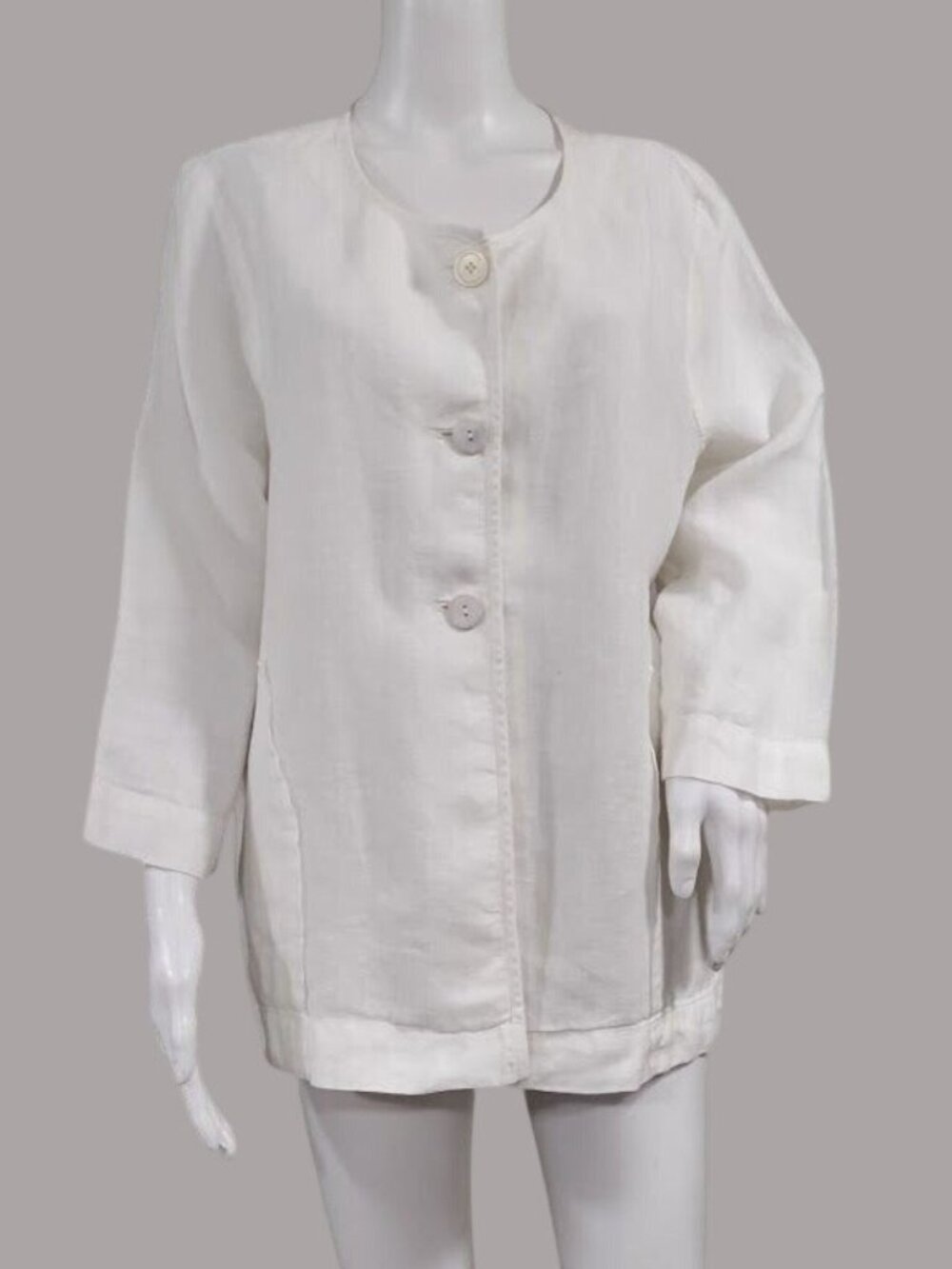 Pure Jill Linen Artsey Lagenlook Layers 100% Linen Cardigan Jacket Cream Size L